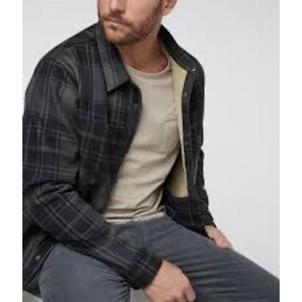 Vuori Coastside Shirt Jacket Mens Medium Blue Plaid Fleece Lined Snap Front V246